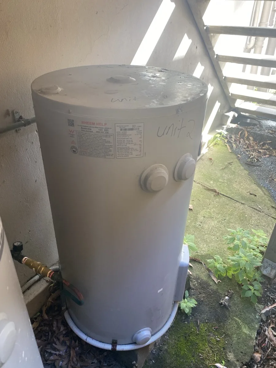 Example electric hot water system; repair needs an on-site diagnosis