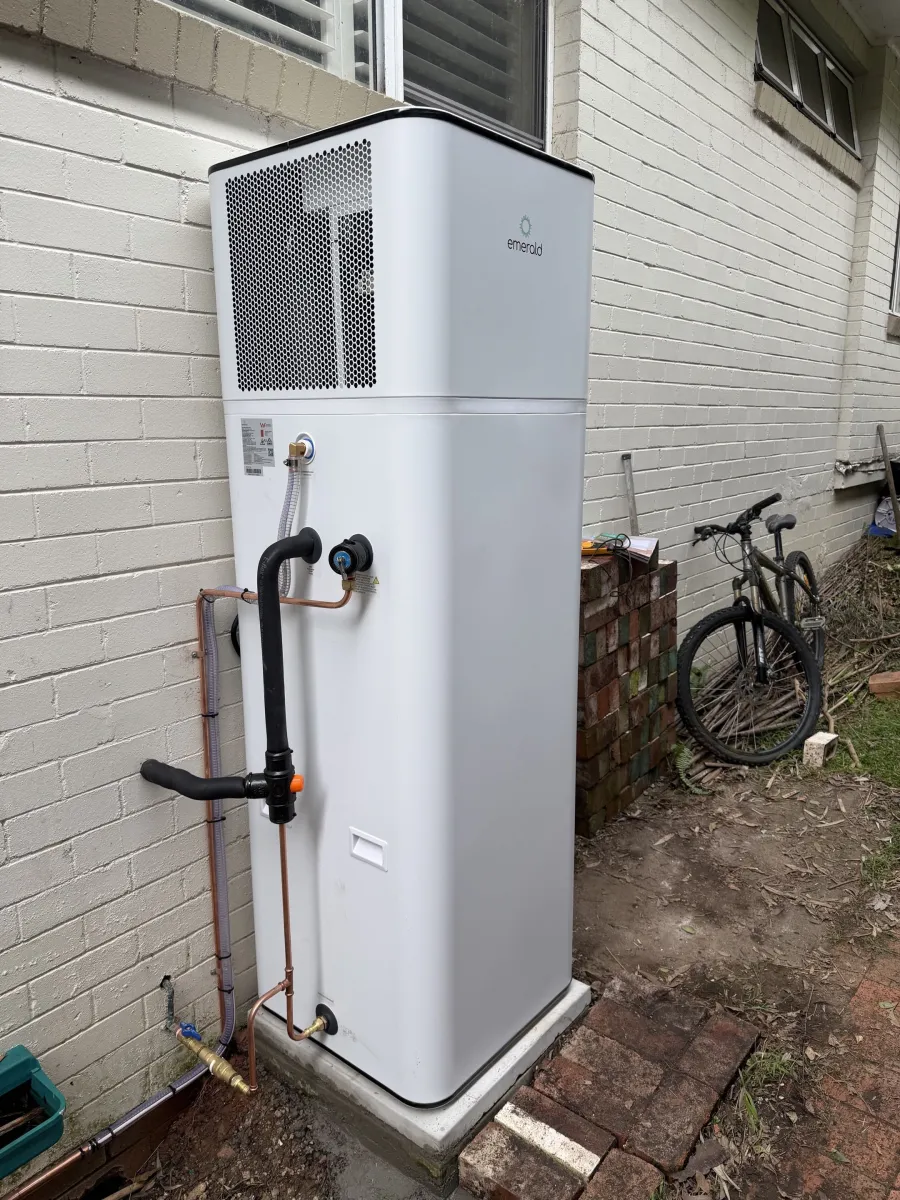 New Emerald 270L All-In-One Pro heat pump installed in Forestville, front view