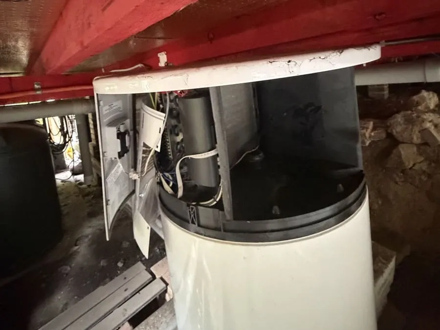 Stiebel Eltron heat pump internals exposed during repair in Allambie