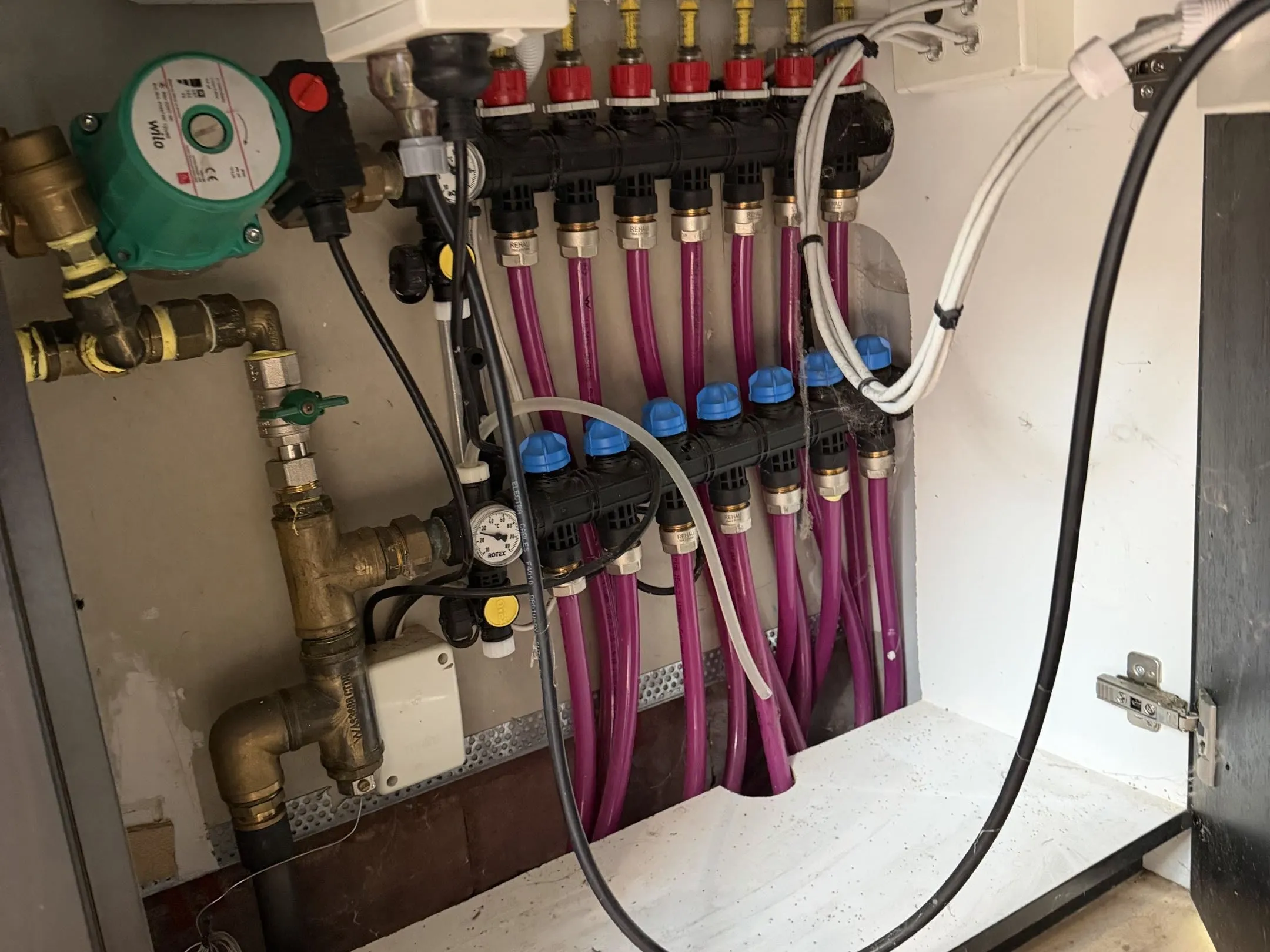 Hydronic heating manifold with zone valves installed in Mosman