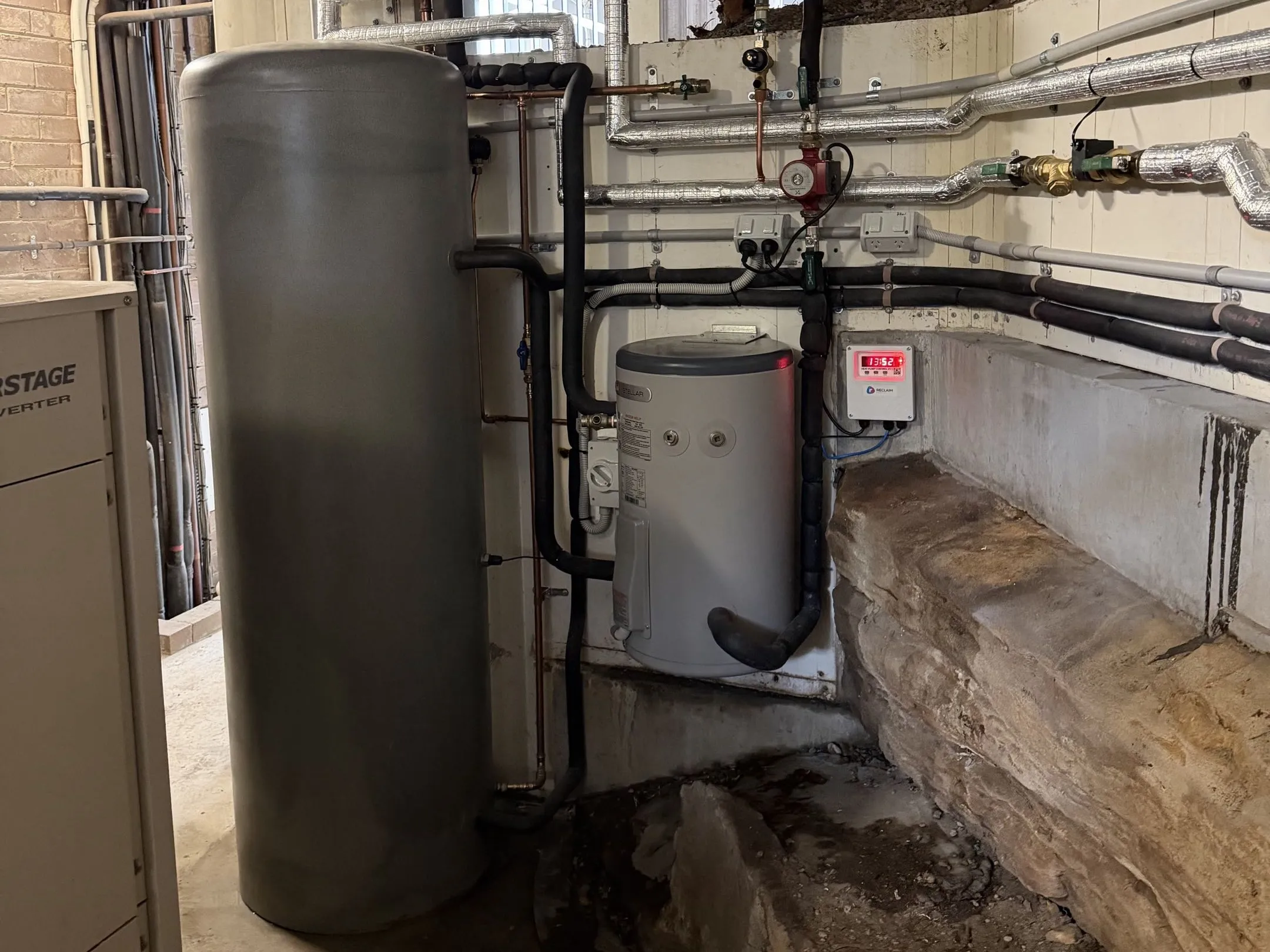 Reticulated hot water cylinders and pipework in Mosman plant room