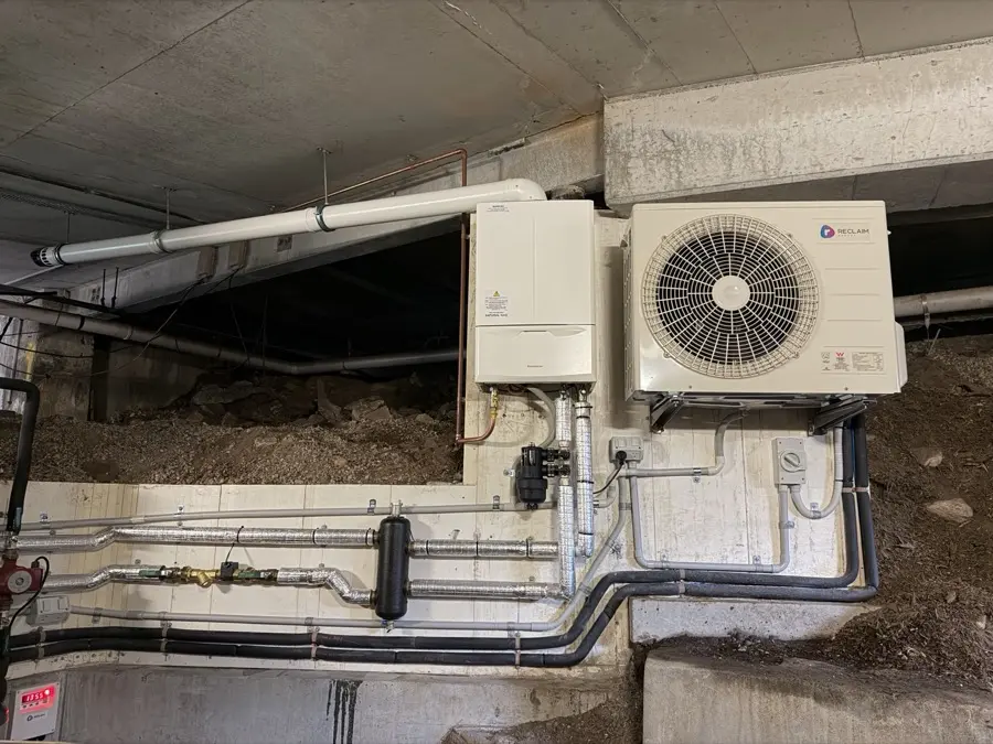 Heat pump outdoor unit mounted in Mosman plant room